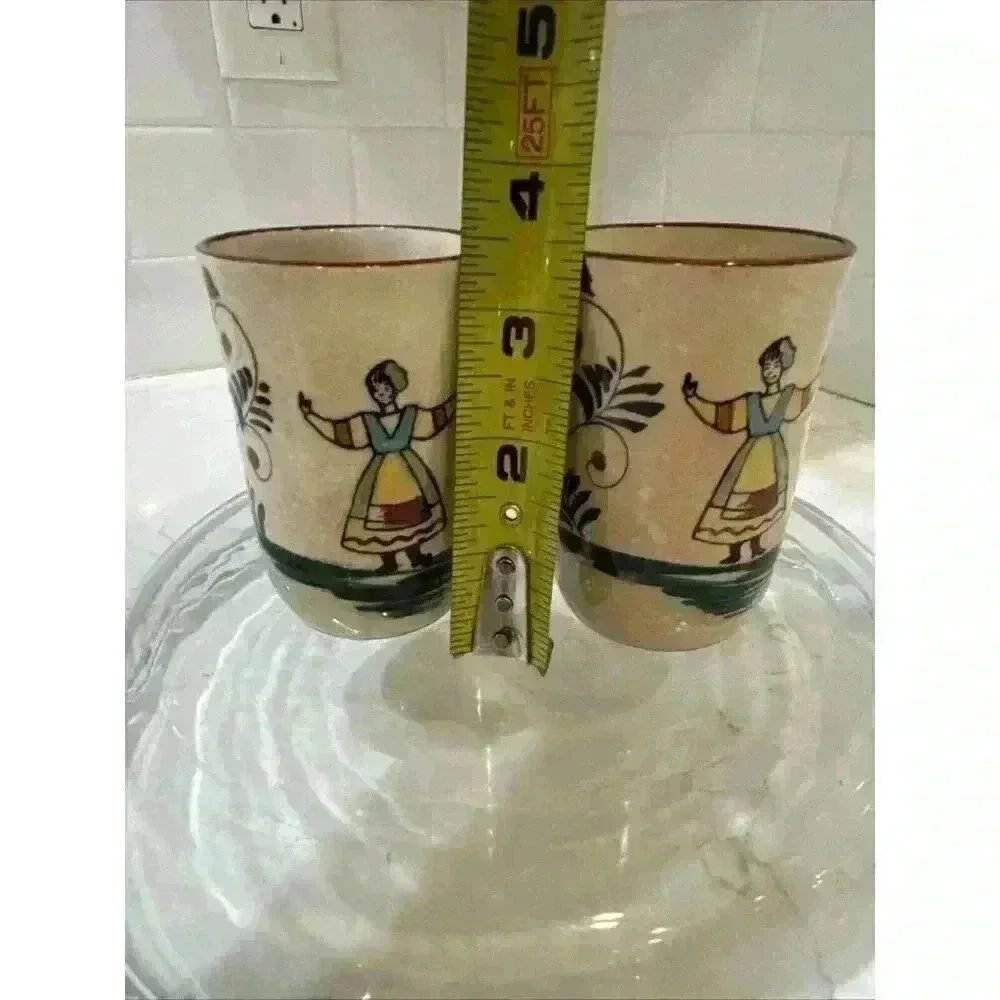 2 Vintage Nasco Quimper-Style Hand Painted Dancing Lady Ceramic Juice Cups - Picture 12 of 14